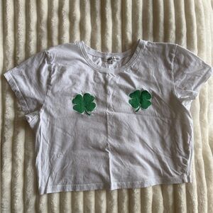 White Kids Shirt with Green Shamrocks